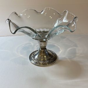Vintage Alvin Sterling Candlestick holder S217 with glass candy dish attachment